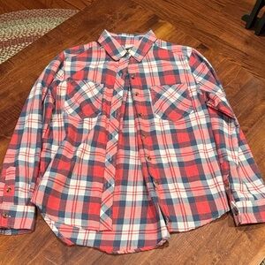 LA Hearts Women’s Red and Blue Plaid Button-Up Shirt